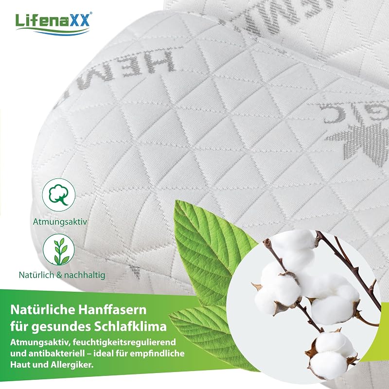 Hanf Nackenstützkissen LX-053 – Ergonomisches Memory-Schaum-Kissen mit abnehmbarem, waschbarem Bezug – Bequeme Nackenunterstützung, atmungsaktiv, hautfreundlich und komfortabel