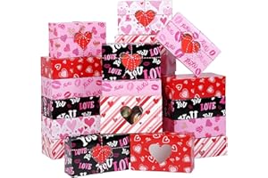 MIMIND Valentines Day Cookie Boxes 7.8 x 4.7 x 2.75 Inch Cupcake Bakery Boxes with Heart Window Goody Treat Boxes Candy Container Boxes with Tags for Valentines Day Gifts Giving (24)