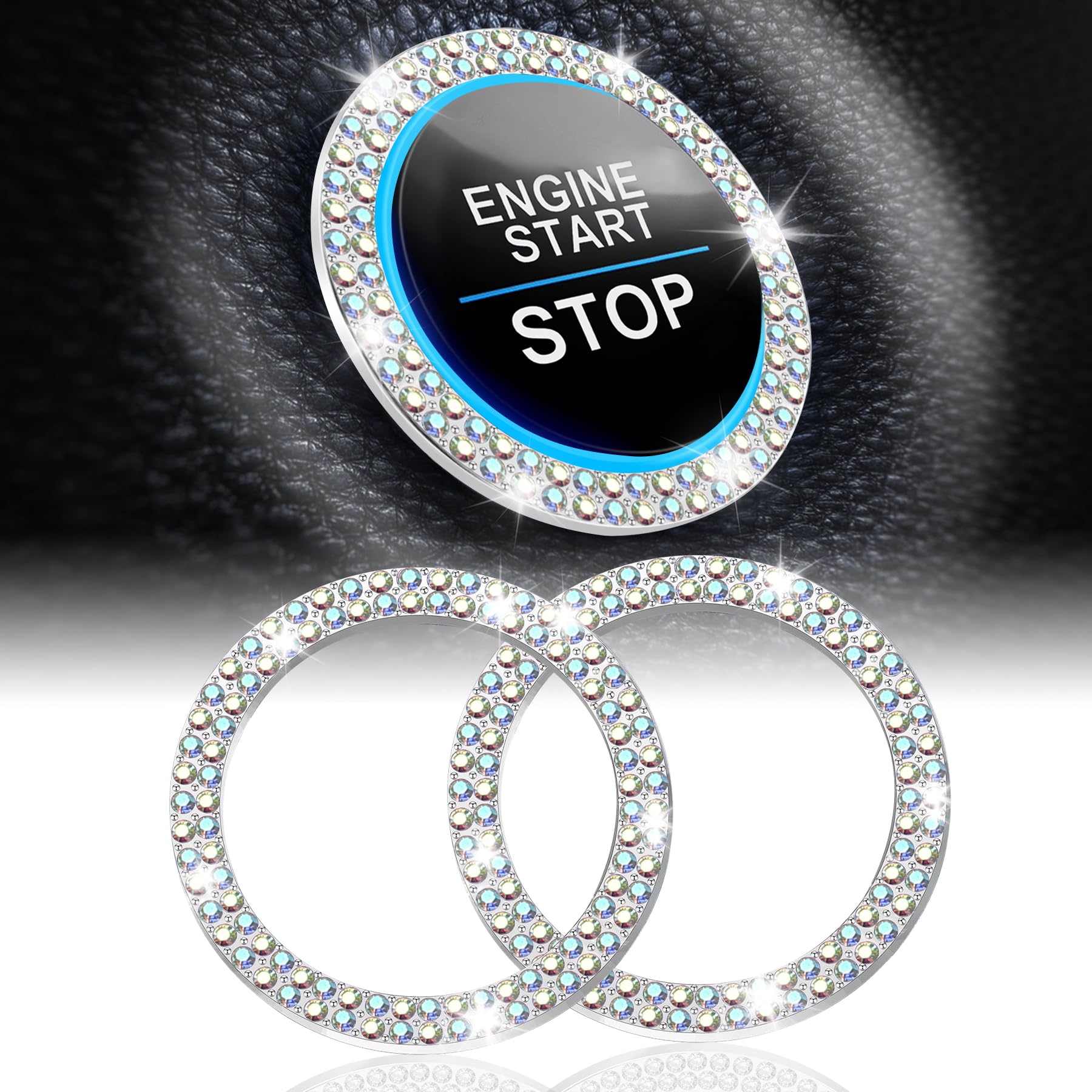 Photo 1 of LivTee Car Engine Start Stop Decoration Ring, Crystal Double Rhinestone, Bling Car Interior Accessories for Women, Key Ignition & Knob Bling Ring, Push to Start Button Cover/Sticker, Colorful