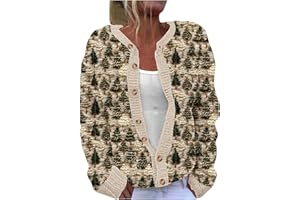 Women's Christmas Cardigans Ugly Xmas Graphic Printed Long Sleeve Sweater Jackets Plus Size Loose Button Down Coats