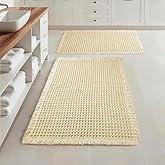 Lunofox Set of 2 Waffle Bathroom Rugs, Super Absorbent Boho Bath Mats, Non-Slip Shower Mats for Bathroom Floor and Tub, Ultra Soft Waffle Weave Runner Mat, Quick Dry, Beige, 17x24+18x30 Inch
