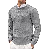 COOFANDY Men's Crewneck Knit Sweater Slim Fit Lightweight Casual Twist Patterned Cable Knitted Pullover