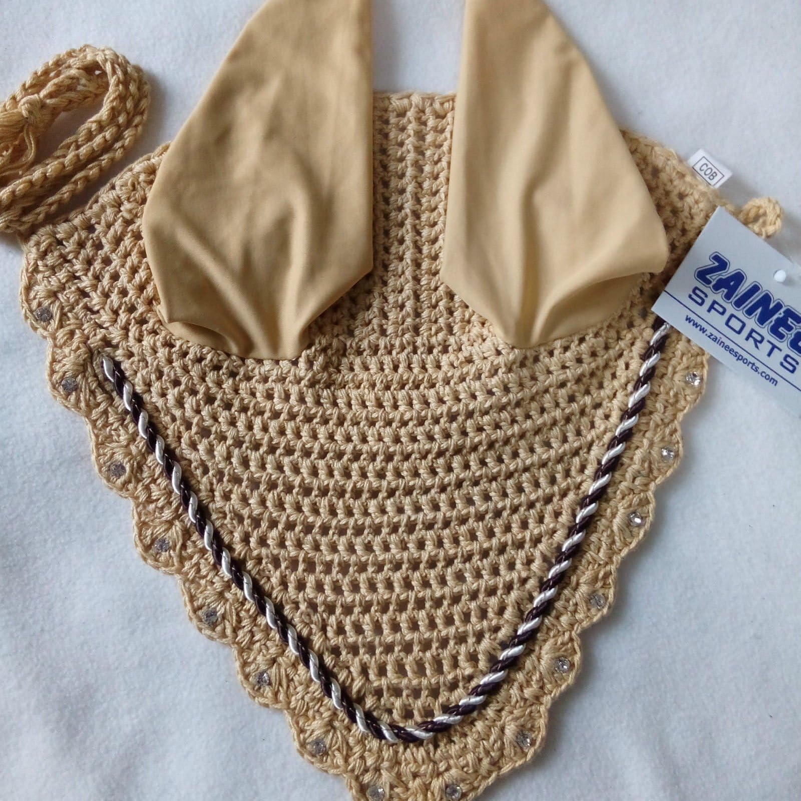 ZAINEE HORSE FLY VEIL EAR BONNET NET BREATHABLE COTTON HAT EQUESTRIAN (Full, Cream)