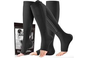 cerpite Zipper Compression Socks - 2 Pairs Open Toe Compression Stockings for Men Women 15-20mmHg,Suit for Running,Nurse