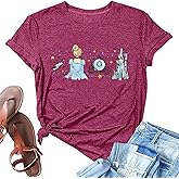 ALUS Magic Kingdom Castle Shirts for Women Short Sleeve Crewneck Funny Graphic Tee Tops