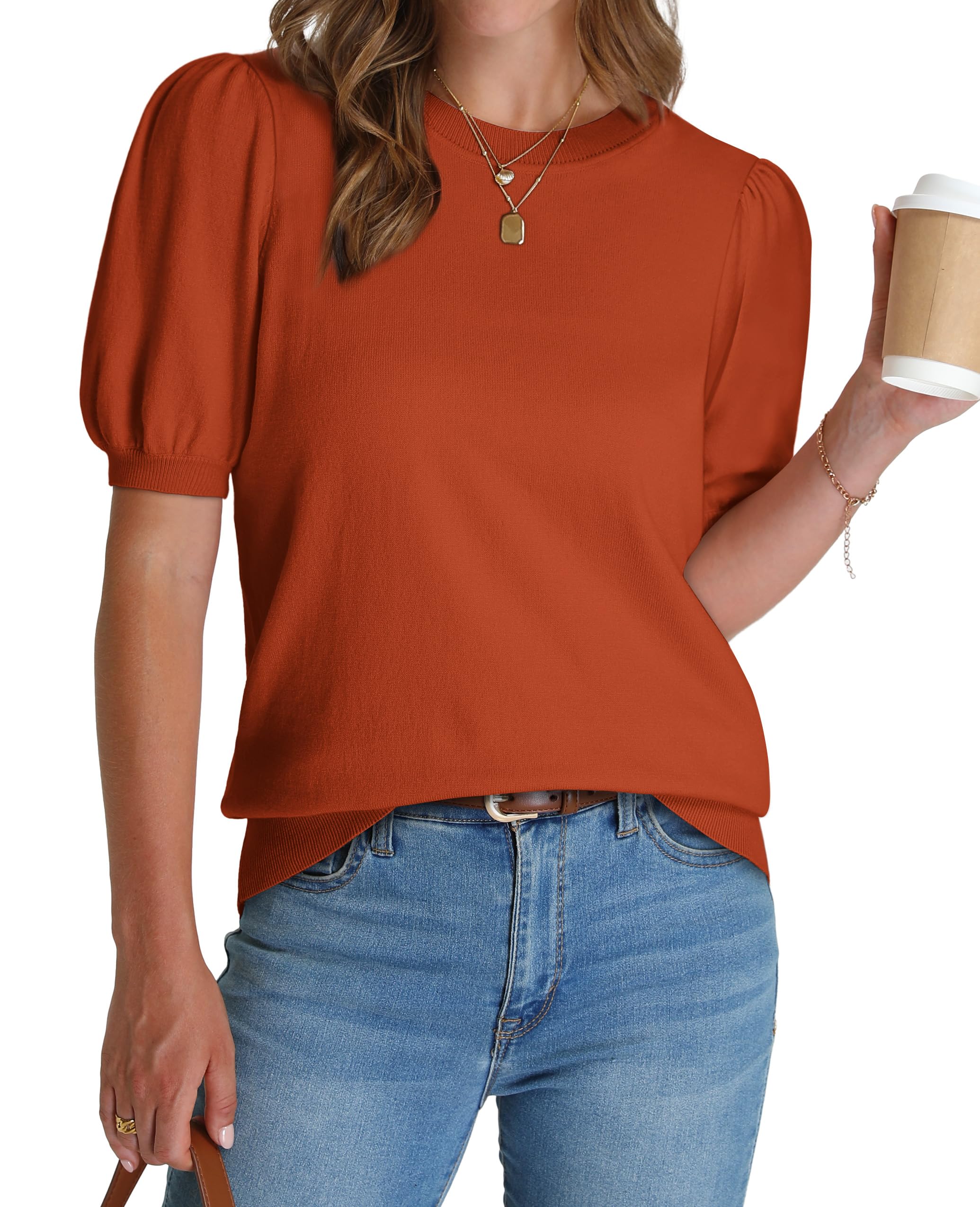 Womens Puff Short Sleeve Shirts Summer Tops for