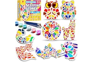 EggSun 8Pcs Stepping Stones Painting Craft Kit for Kids 4 8 6, DIY Garden Stones Outdoor Paint Your Own Ceramic Rainbow Arts and Crafts for Boys Girls Ages 4 7 9 10 12 Birthday Gifts
