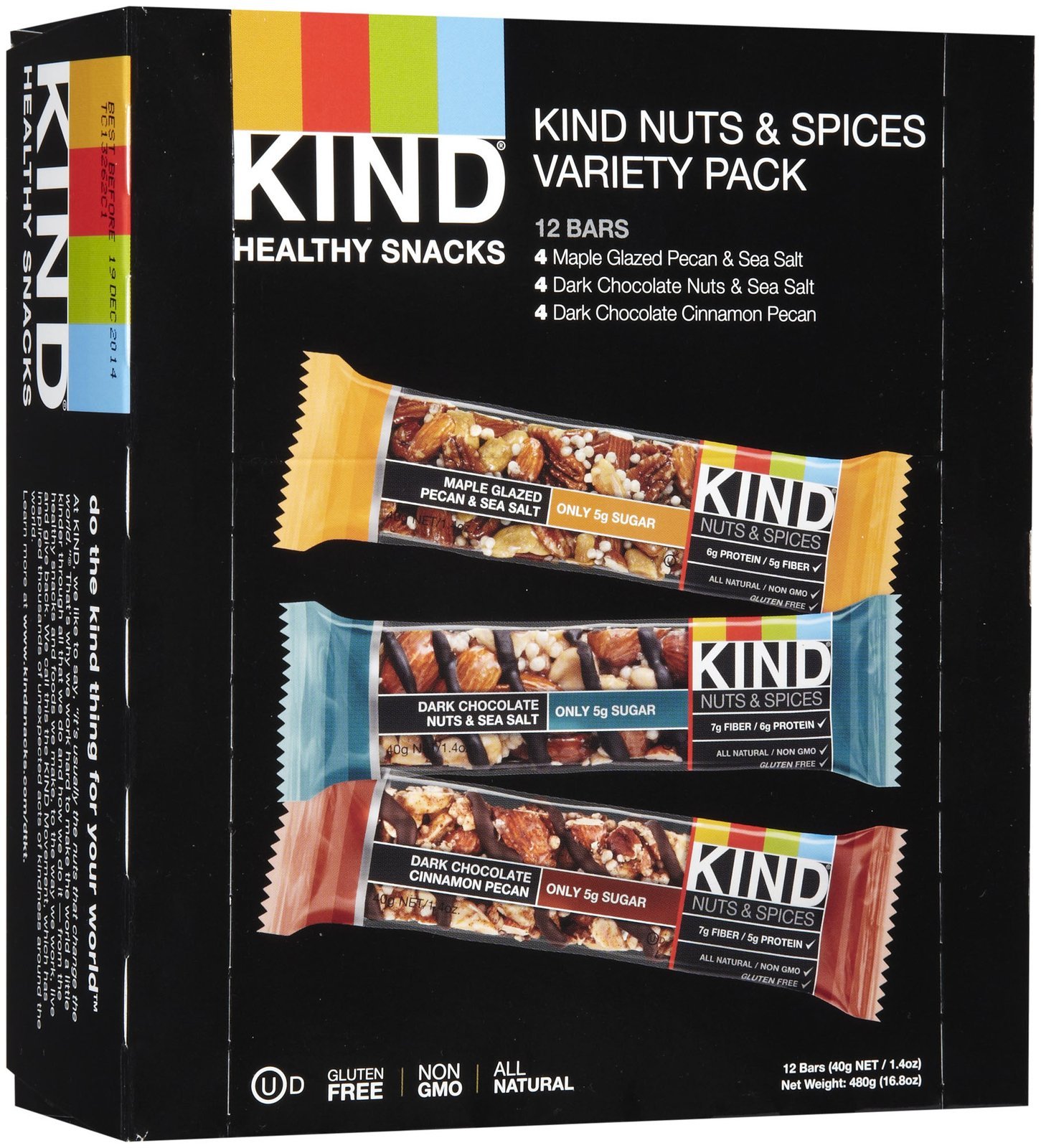 KIND Bars, Nuts and Spices Variety Pack, Gluten Free, Low Sugar, 1.4 Ounce Bars, 12 Count