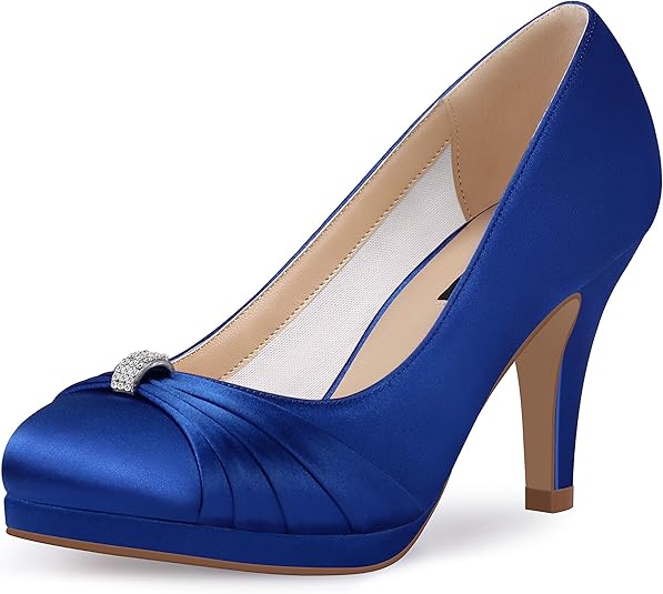 Woman Shoes Mid Heel Wedding AJ55 Yellow Peep Toe Rhinestone Lace Comfortable Lady bride prom 