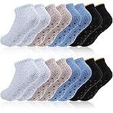 Jeyiour 8 Pairs Fuzzy Socks with Grips for Women Fuzzy Ankle Socks in Bulk Winter Short Slipper with Grippers Warm Non Slip Fluffy for Girls Home Hospital House