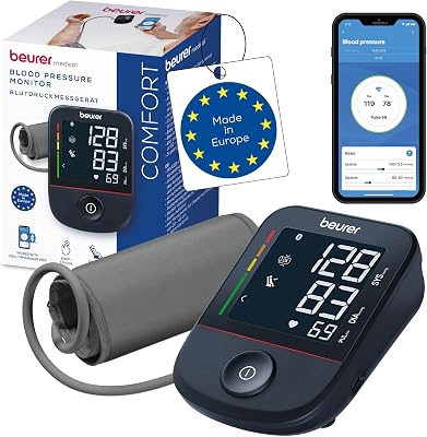 BM 48 Misuratore di pressione da braccio, funzionamento semplice con un pulsante, misurazione delicata e veloce, rilevamento aritmia, polsino 22-42 cm, con app, trasferimento dati Apple Health