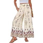 GRACE KARIN Women's 2026 Summer Wide Leg Palazzo Pants Elastic High Waisted Boho Casual Flowy Beach Pants with Pockets