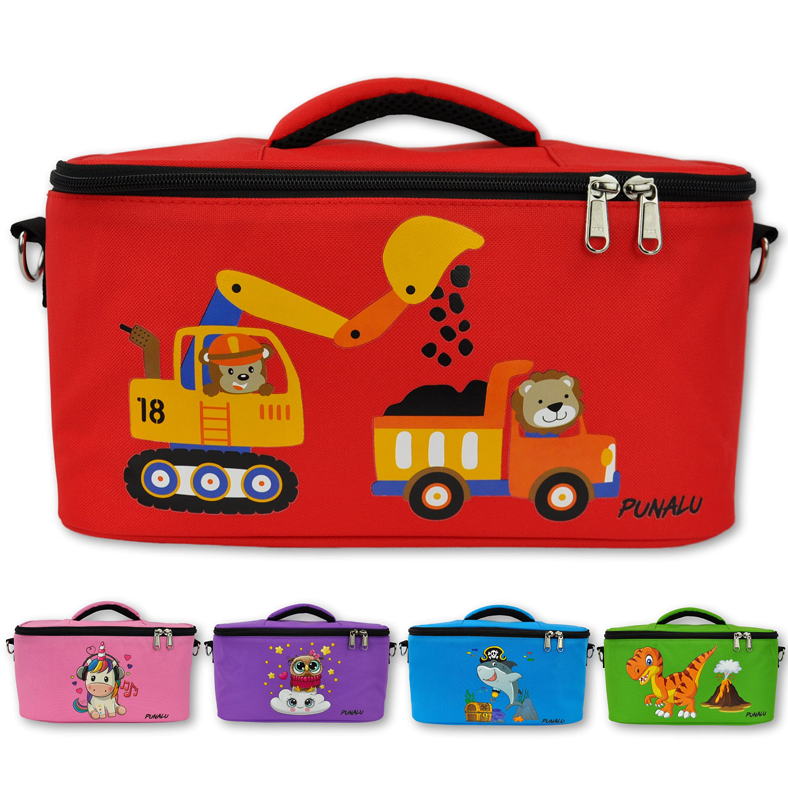 PUNALU Case for Toniebox, Space for 30 Tonies, Charger and Headphones Toniebox Bag (Bexcavator Red)