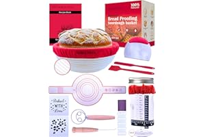NOBLE VISTA Premium Sourdough Starter Kit - Sourdough Bread Baking Supplies with Handmade 9" Indonesian Rattan Basket, Sourdough Starter Jar, Stainless Whisk, Silicone Sling, Stencils, Scoring Tools-20 Piece