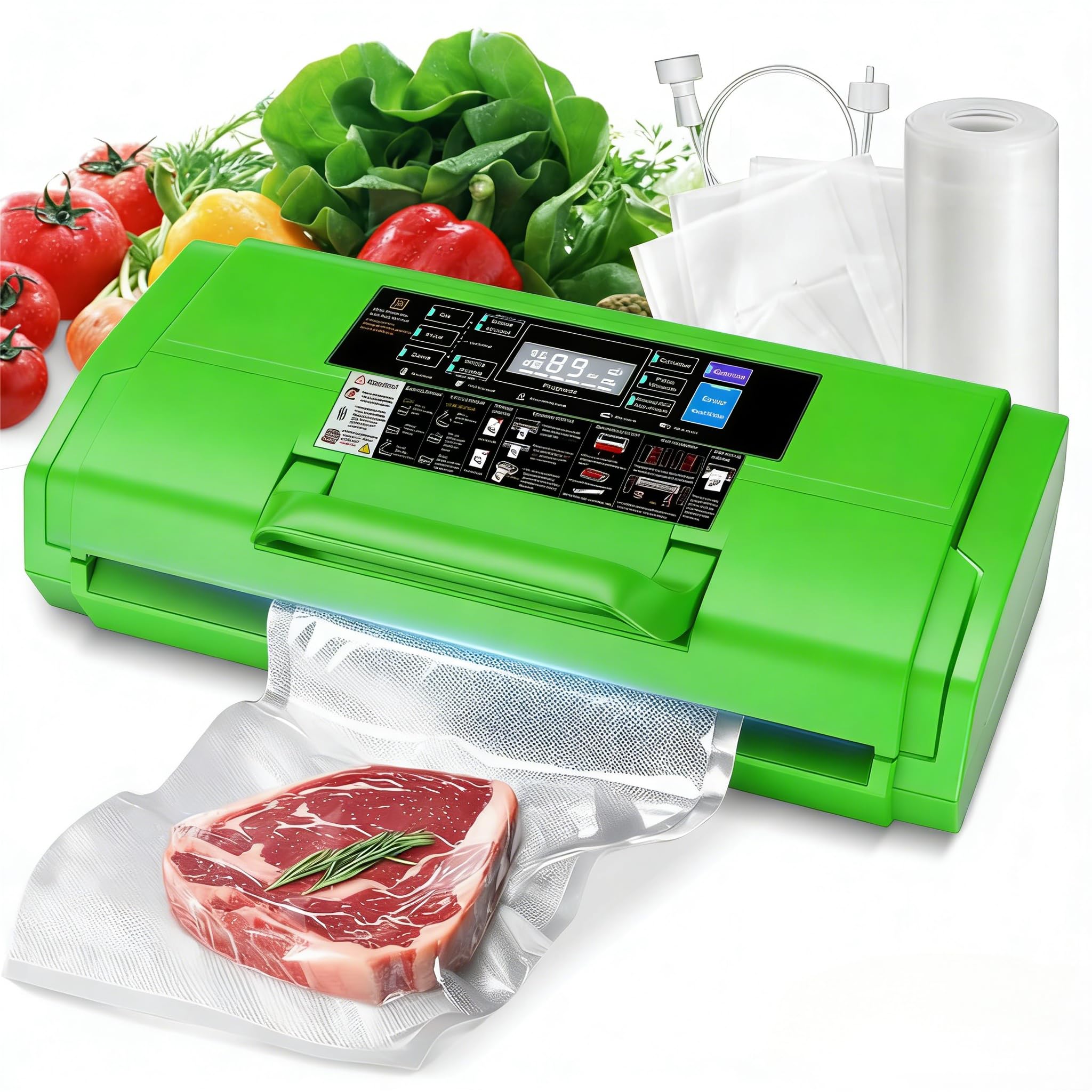 Photo 1 of 95KPa Vacuum Sealer Machine- Fully Automatic Commercial Food Sealer with 10-in-1 System, Double Heat Seal, Easy-Lock Handle & Built-in Cutter, Includes 1 Roll + 15 Bags (green)