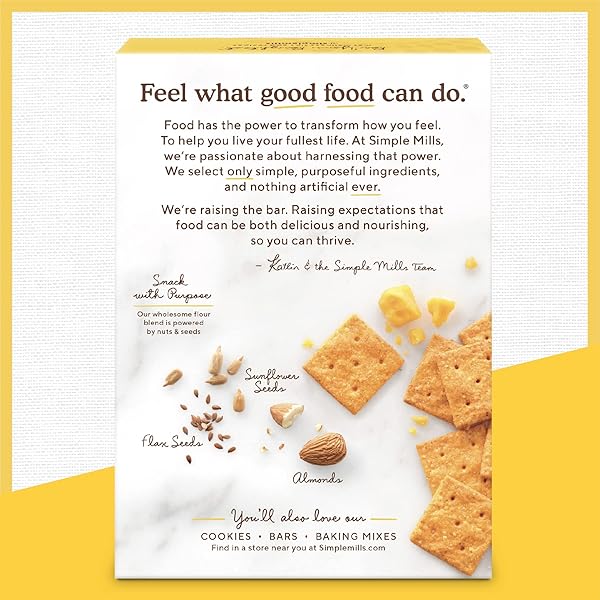 SIMPLE MILLS ALMOND FLOUR CRACKERS, FARMHOUSE CHEDDAR – GLUTEN FREE, HEALTHY SNACKS, PLANT BASED, 4.25 OUNCE (PACK OF 1)