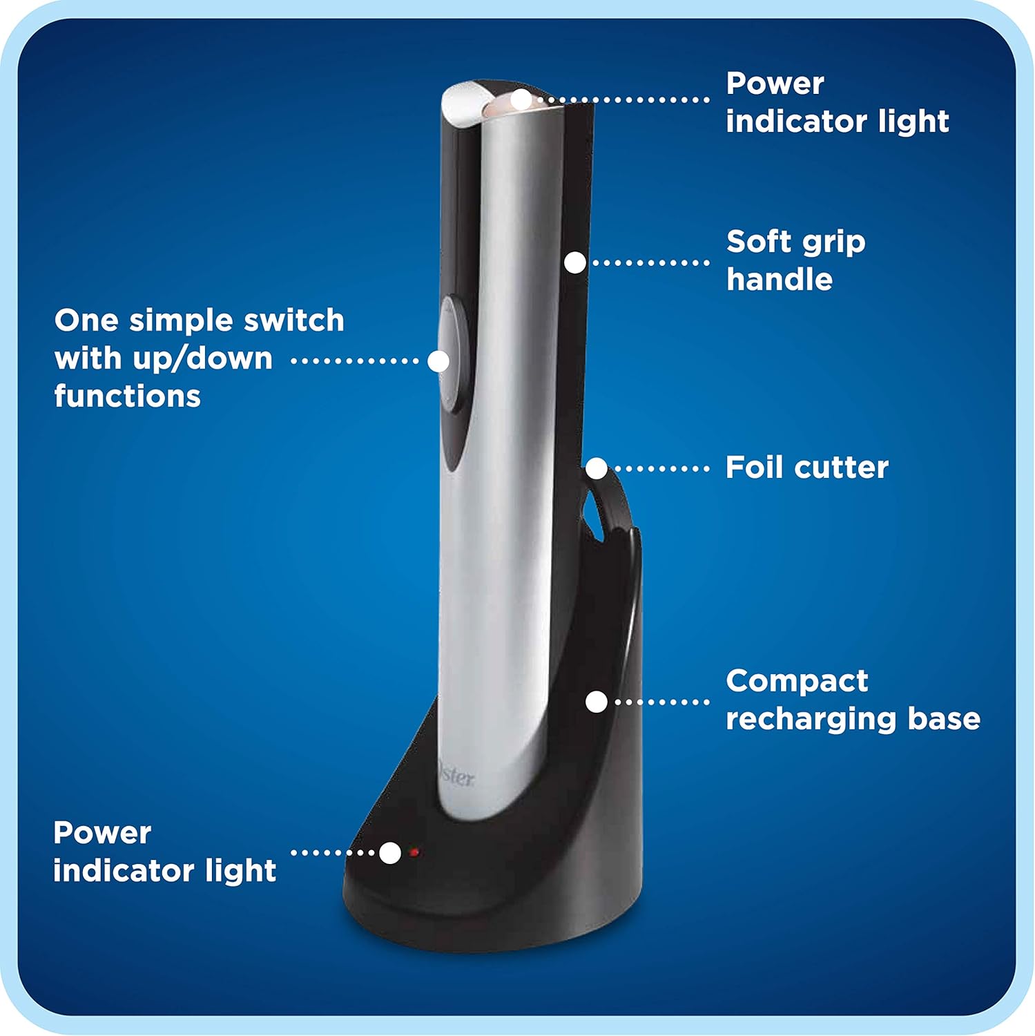 Oster Cordless Electric Wine Bottle Opener with Foil Cutter, FFP - FPSTBW8207-S-AMZ, Silver, One: Kitchen & Dining