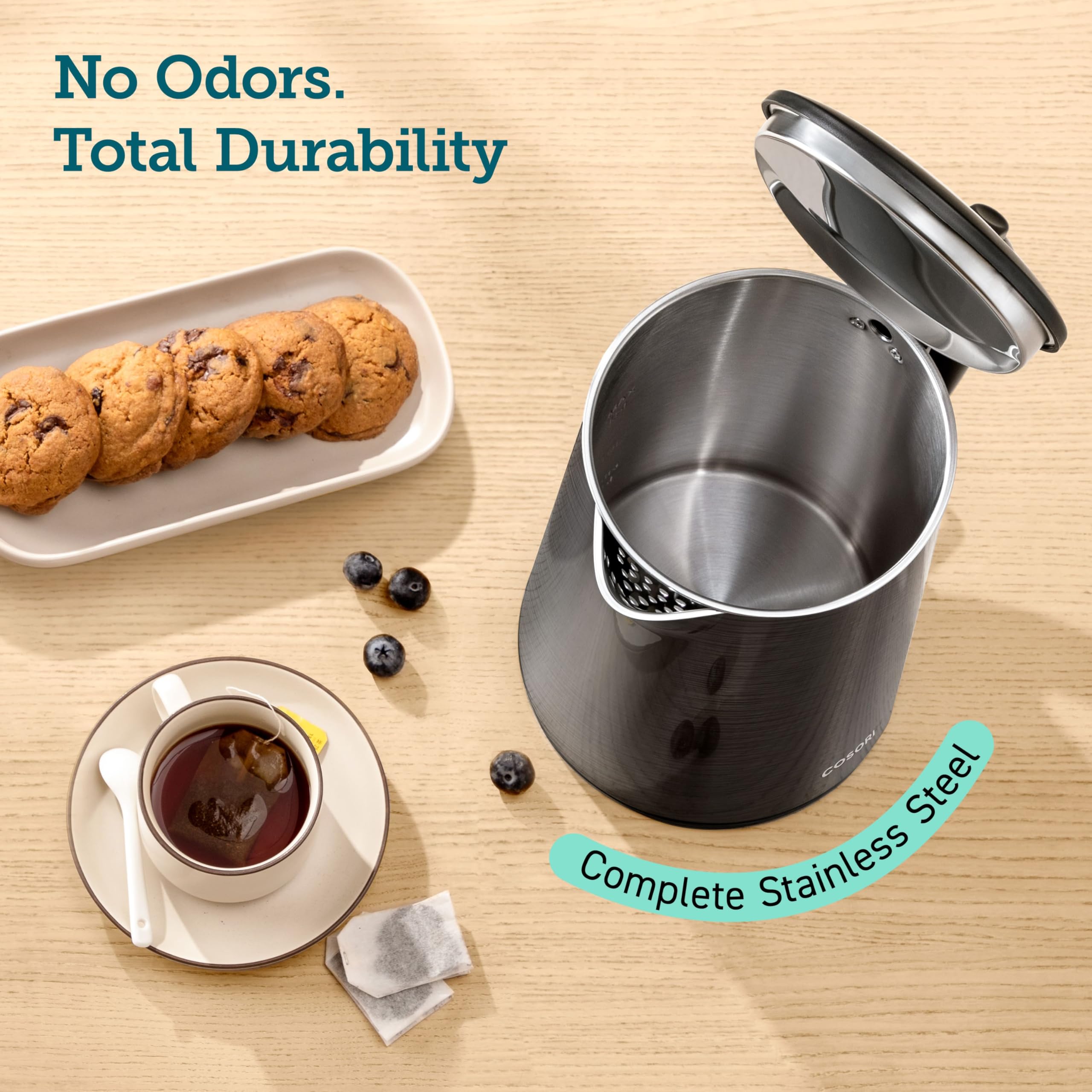 COSORI Electric Kettle, Cool-Touch Double Wall Stainless Steel Insulated, Automatic Shut Off & Boil-Dry Protection, Durable Tea Kettle Boiler & Heater, 1.5L/1500W, Black - Image 2