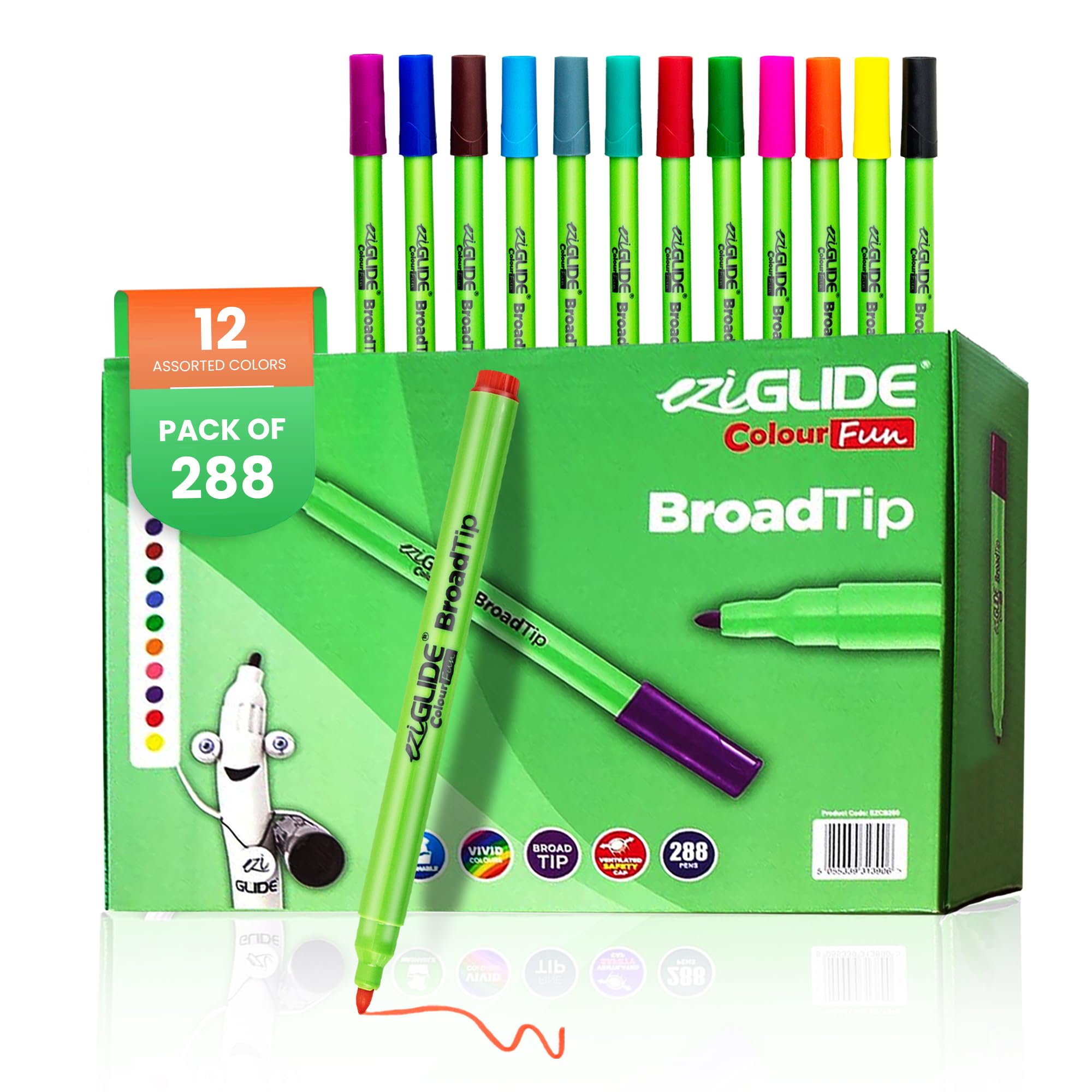 Eziglide Colouring Pens – Pack of 288 Broad Felt Tip Pens for Adults & Kids, Bright Adult Colouring Books Markers, Smooth Fibre Nib Art & Drawing No Bleed Markers