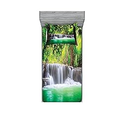 Lunarable Waterfall Fitted Sheet & Pillow Sham