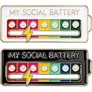 Furneet My Social Battery Slider Pin – Funny Interactive Enamel Brooch, Functional Aesthetic & Cute Emotional Badge for Intro