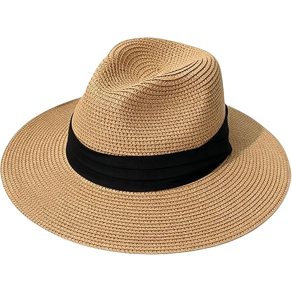Women Straw Sun Hat Short Brim Panama Fedora UPF 50+ Roll Up Beach Travel Women Straw Panama Hat Travel Fedora Beach Sun Hat Summer  main image 2