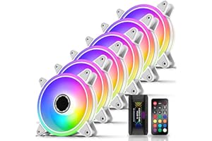 EZDIY-FAB White Moonlight 120mm RGB Case Fan with Fan Hub X and Remote,Motherboard Aura SYNC,Speed Control, ARGB Fan for PC , Desktop Case-6 Pack