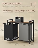 VASAGLE 2-Compartment Laundry Hamper with Shelf, Pull-Out Liners, Rustic Brown view 6