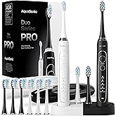 Aquasonic Duo Series PRO – Ultra-Whitening Electric Toothbrush Set – 5 Modes & Smart Timers – Premium Travel Cases & 10 Proflex Brush Heads – ADA Accepted Toothbrushes