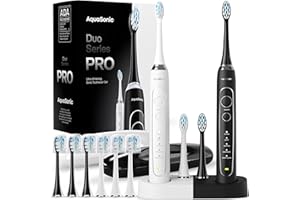 Aquasonic Duo Series PRO – Ultra-Whitening Electric Toothbrush Set – 5 Modes & Smart Timers – Premium Travel Cases & 10 Profl