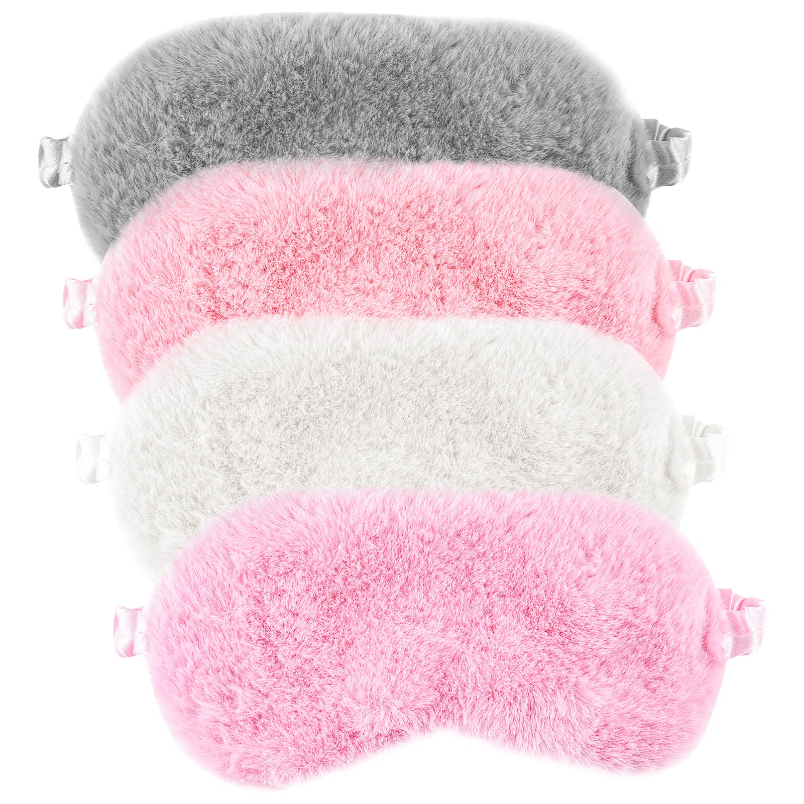 olyee 4 Pack Sleepover Eye Masks for Girls, Kids Sleep Mask Party Favour Supplies Fluffy Stitch Sleep Masks White Pink Plain Sleeping Masks for Women Children Boy Teenage Set