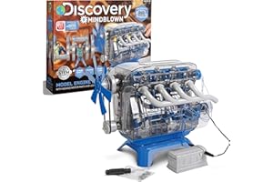 Discovery Model Engine Building Kit, DIY 4-Cylinder Combustion Engine, Working Pistons Fan Valves Belts LED Lights, STEM Mechanic Engineering Construction Experiment Set, Kids & Adults Gift