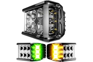 ASLONG 2Pcs 4inch LED Strobe Pods White DRL Work Lights, Side Shooter with Yellow & Green Dual Color Flasing Strobe LED Cubes Offroad Fog Light with Switch Wiring for Truck ATV UTV 4x4