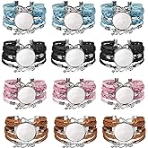 MIAO JIN 12PCS 25mm adjustable round Cabochon Bezel Disc Rough bracelet leatherette Bracelet Bezel set for hand crafted bracelets