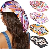 AWAYTR 27.5” Silk Satin Square Head Scarf - 4PCS Satin Head Scarves for Women Hair Kerchief Bandanas Sleeping Head Wraps