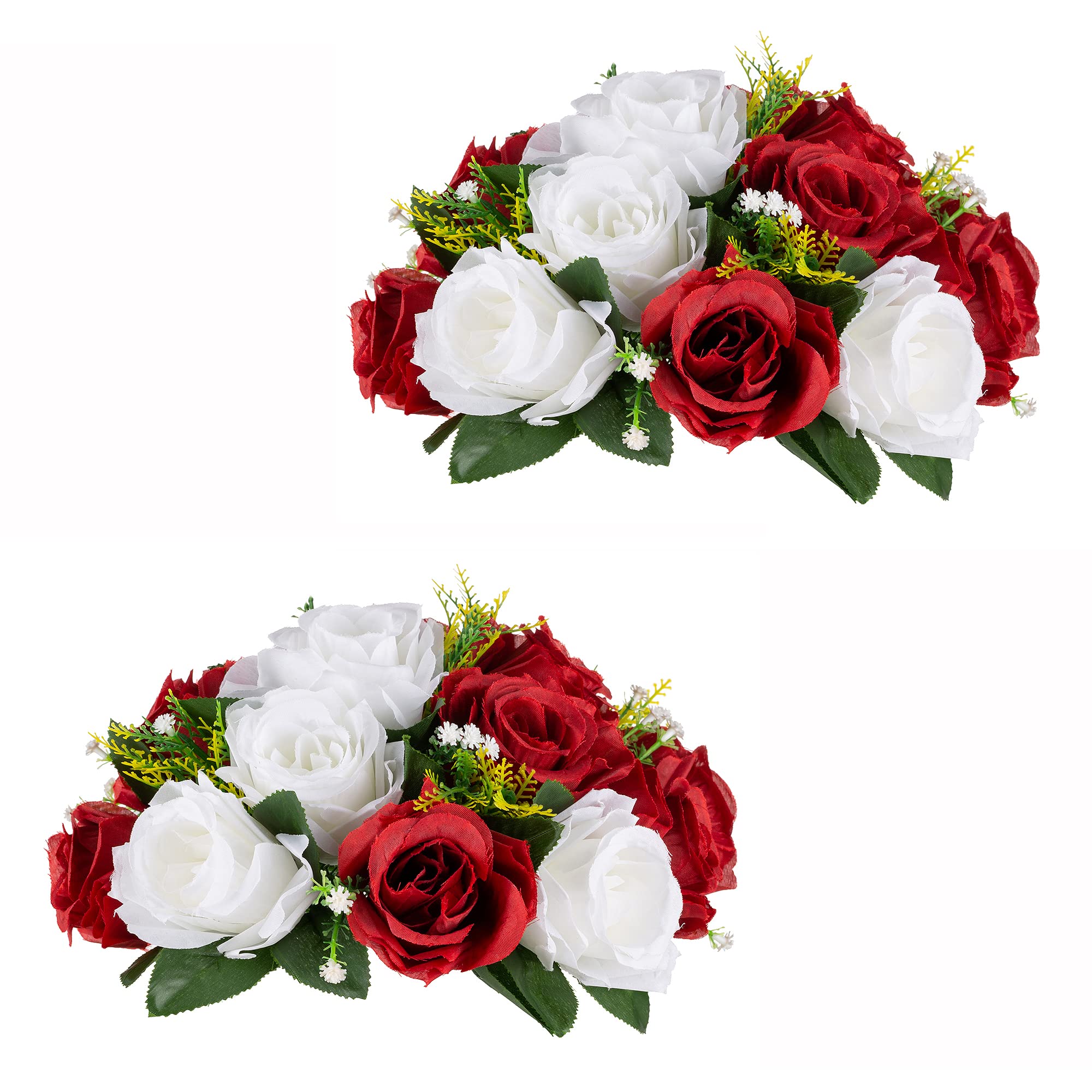 Flower Balls for Centrepieces - 2 Pcs Rose Balls Artificial Flowers Crimson & White Fake Flower Kissing Ball Floral Wedding Flowers Bouquets Arrangement for Christmas Halloween Party Home Decor
