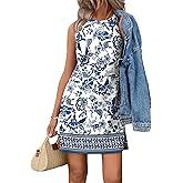 WIHOLL Casual Dresses for Women Crewneck Sleeveless Tank Dress Summer Spring Boho Vacation Clothes