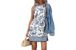 WIHOLL Casual Dresses for Women Crewneck Sleeveless Tank Dress Summer Spring Boho Vacation Clothes