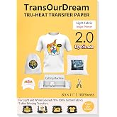 TransOurDream Upgraded Heat Transfer Paper for T Shirts (100 Sheets, 8.5x11") Iron on Transfers for Light Fabric Printable Heat Transfer Vinyl for Inkjet Printer (TOD-L2-100)