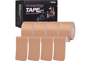 VityElk Kinesiology Tape (4 Rolls)，Elastic Premium Uncut Athletic Tape， Hypoallergenic Cotton Waterproof K Tape for Muscle Pain Relief and Joint Support 2inch x 16ft /Roll(Beige)