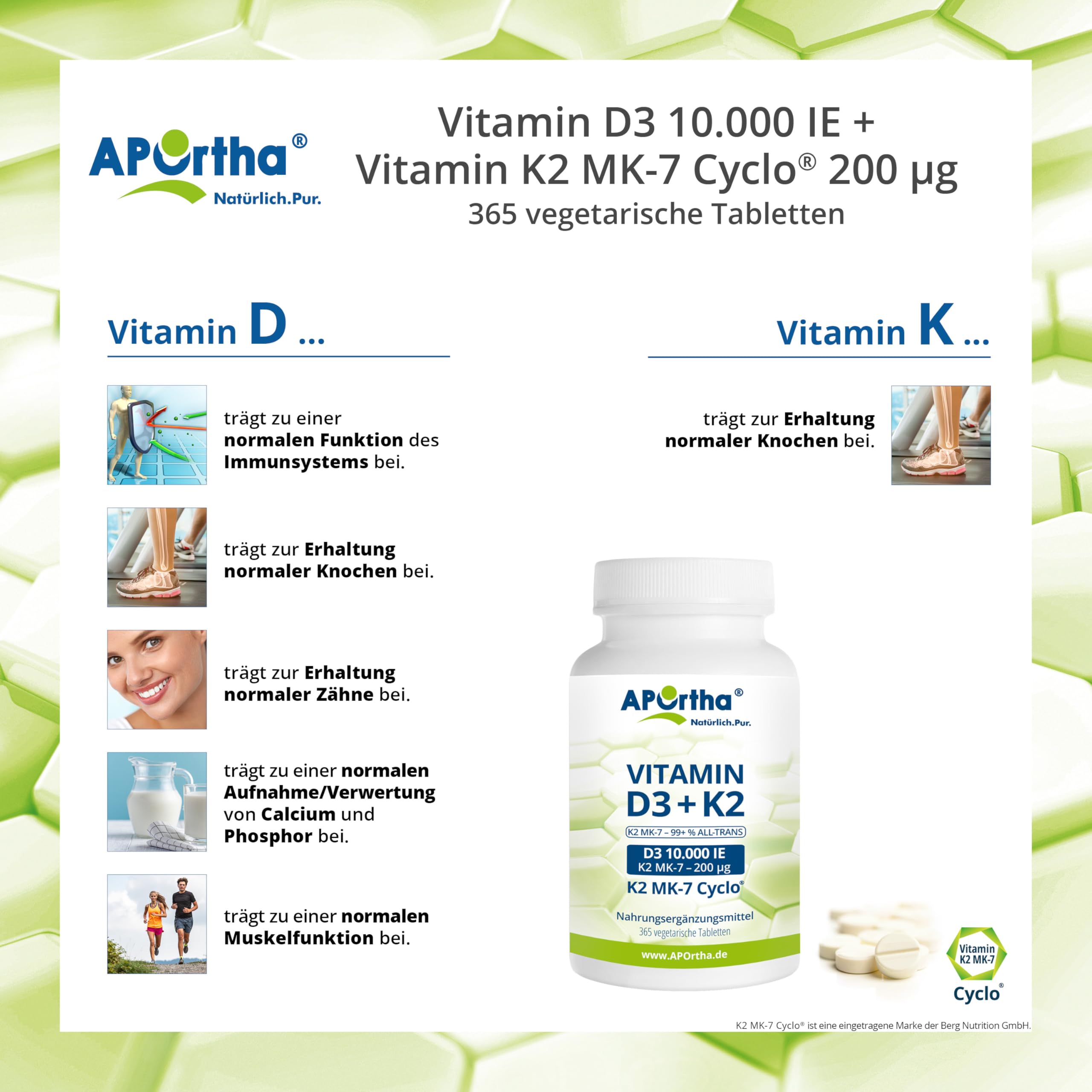 APOrtha® Vitamin D3 10.000 I.E + 200 µg K2 99+% ALL-Trans, 365 vegetarische Tabletten hochdosiert u. teilbar, Premium Vitamin D und K Tablette leicht zu schlucken - Alternative zu Tropfen und Kapseln 4