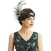 BABEYOND 1920s Flapper Headband Peacock Feather Headpiece Gatsby Accessories for Women Sequined Showgirl Headpiece