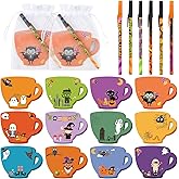 Lincia 72 Pcs Halloween Sticky Note and Ballpoint Pens Set Bulk Pumpkin Ghost Cat Weird Notepad Halloween Pens Self Adhesive Cute Mini Sticky Note Fun Gift Party Supplies