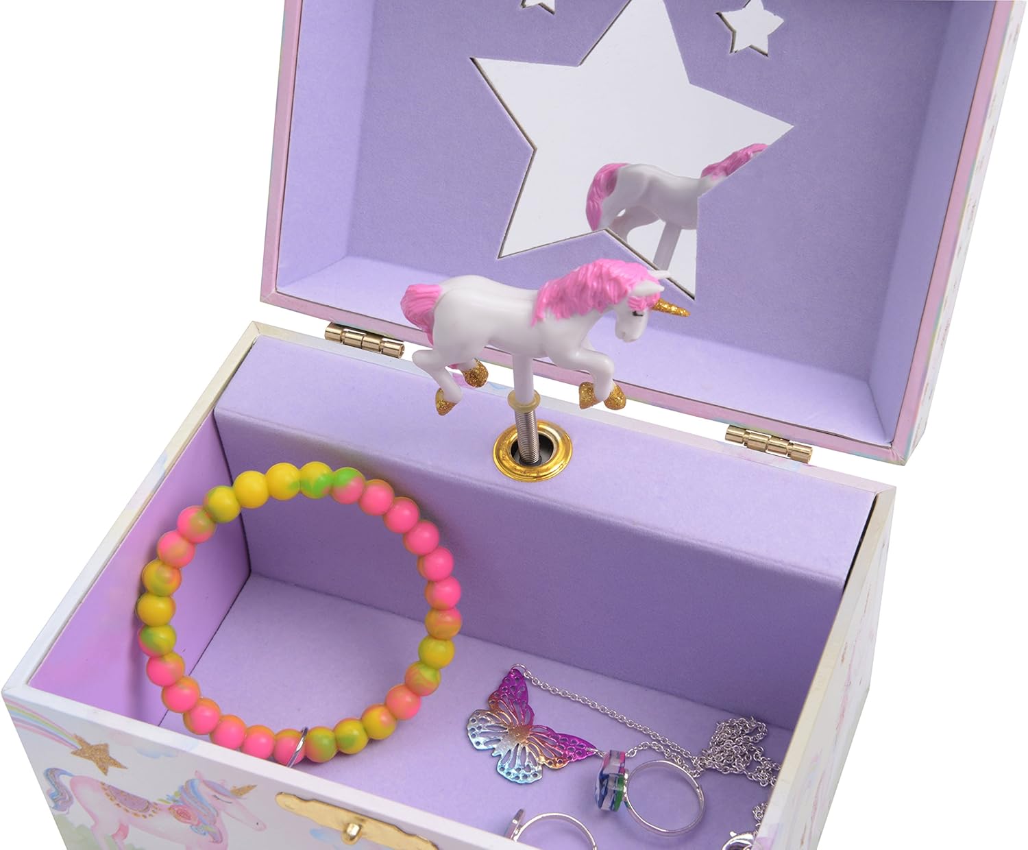 Jewelkeeper Girl's Musical Jewelry Storage Box with Spinning Unicorn, Glitter Rainbow and Stars Design, The Unicorn Tune: Toys & Games