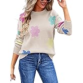 Angashion Womens Sweaters Flower Print - Crewneck Knitted Long Sleeve Sweaters Fall Winter Pullover Casual Top