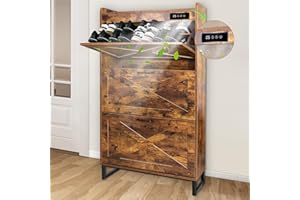 BEURUKU Shoe Cabinet Storage with 3 Flip Drawers & Deodorizer, Freestanding Shoes Organizer Cabinet with Metal Legs for Entryway, Deodorizing Slim Shoe Rack Cabinet, Brown 31.5" W*9.4" D*54.8" H