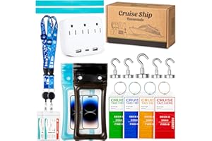 NOLEDOME Cruise Essentials 2025 - Cruise Must Haves Kit with Non-Surge Protector Power Strip, Lanyard with ID Holder, Magnetic Hooks, Luggage Tag Set, Towel Bands, Waterproof Phone Holder - Travel Essentials