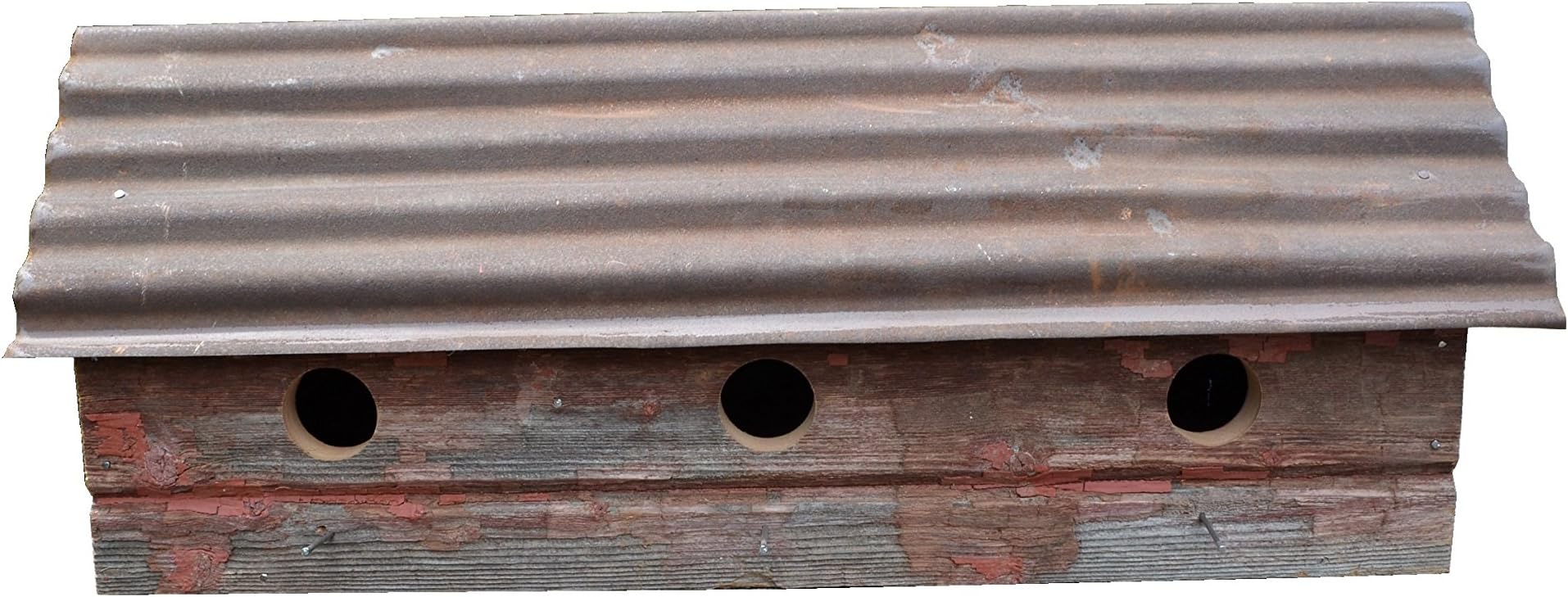 Amish Wares 3 Hole Horizontal Reclaimed Barnwood Bird House with Old Tin Roof.This Barn Wood Bird House is Rustic Yet Country.