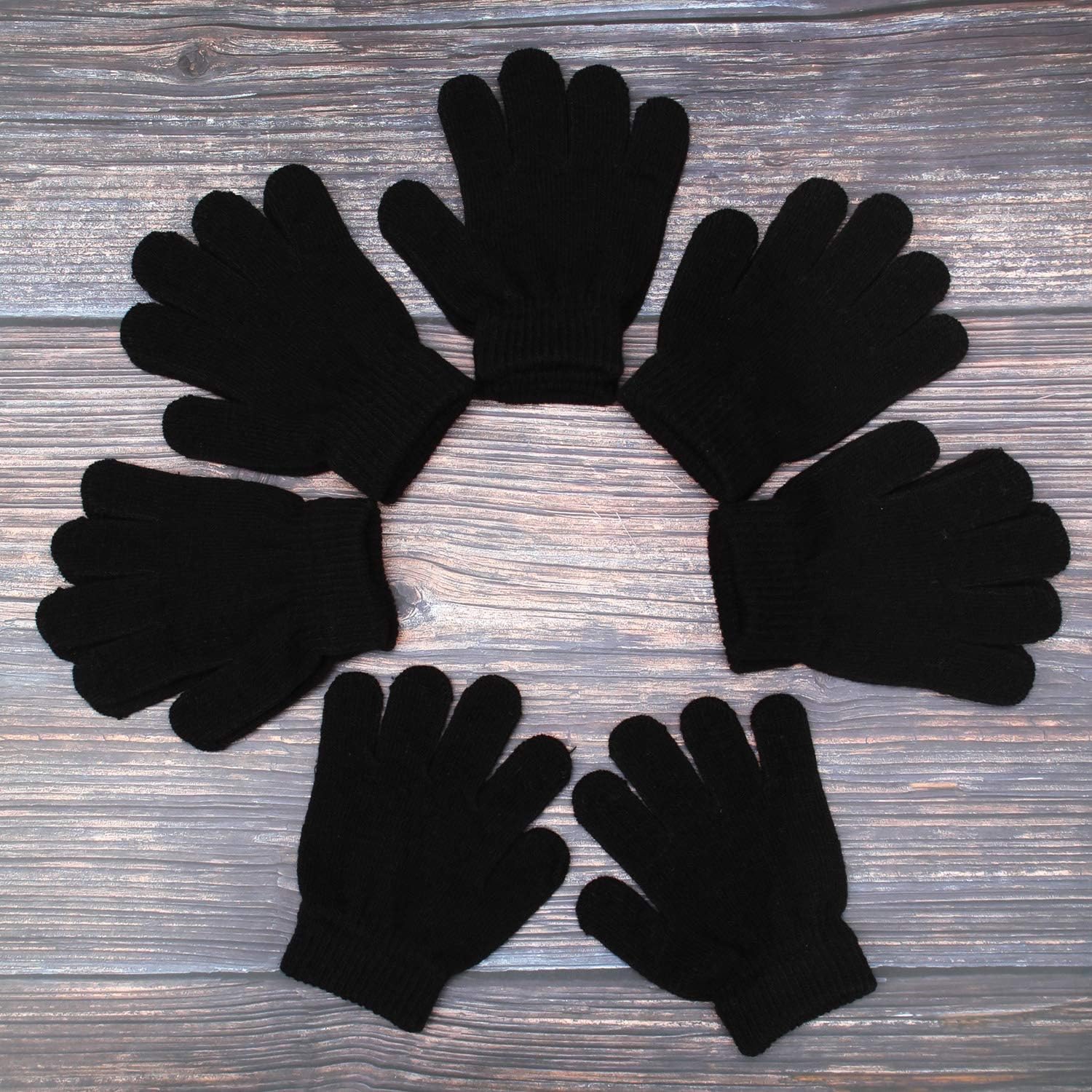 Cooraby 6 Pairs Kids Knitted Magic Gloves Teens Warm Winter Stretchy Full Fingers Gloves: Clothing