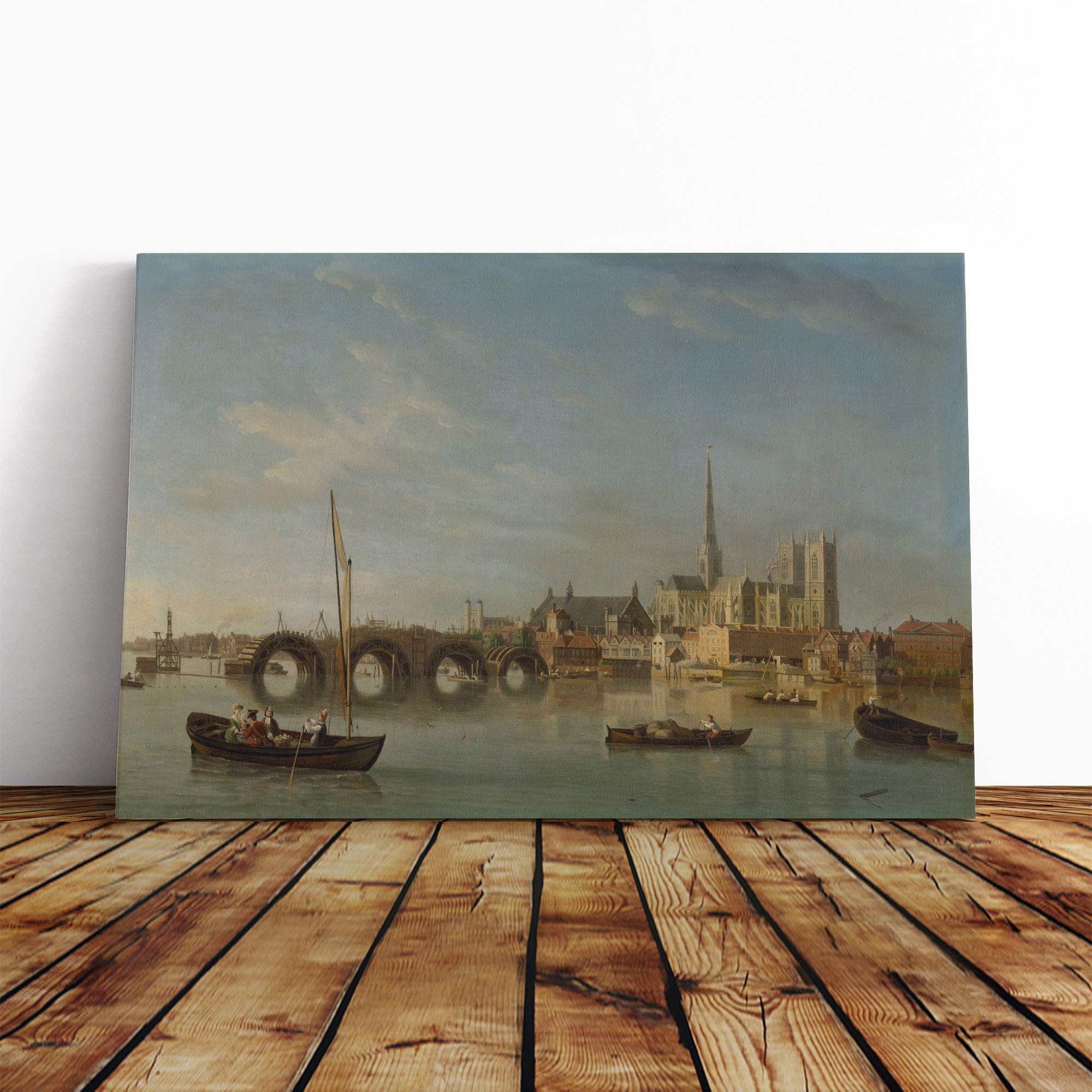 Samuel Scott The Building of Westminster Bridge Canvas Print | Gallery Wrapped 30mm Frame Wall Art | 20x14 inches | Ready to Hang | Modern Cityscape Picture | Living Room Bedroom Lounge Office